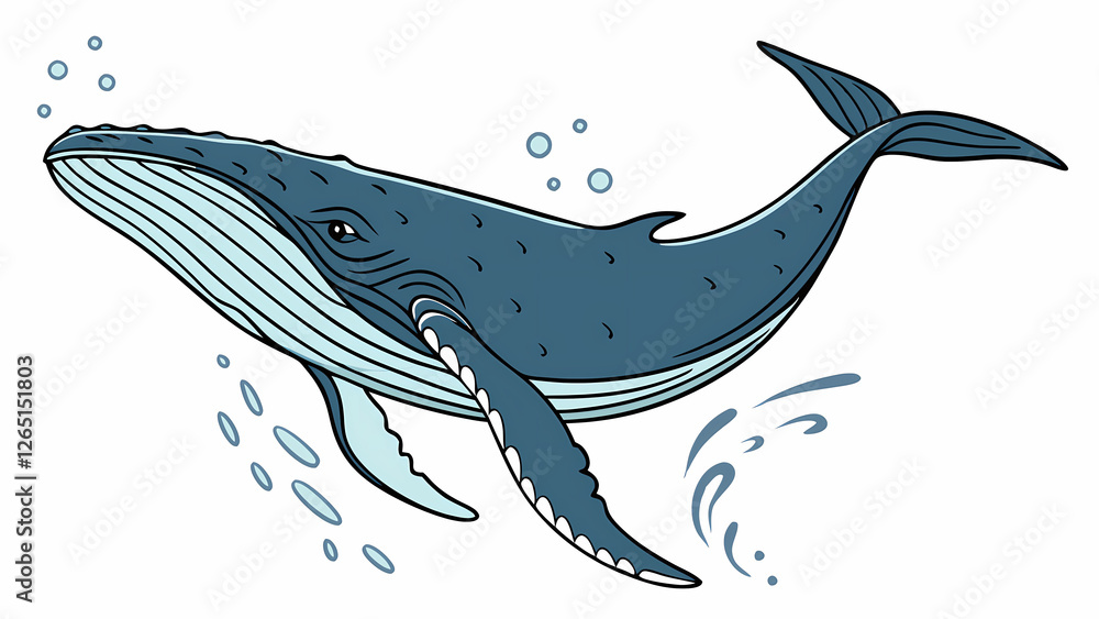 Fototapeta premium Stylized Illustration of a Majestic Whale Swimming Through the Ocean