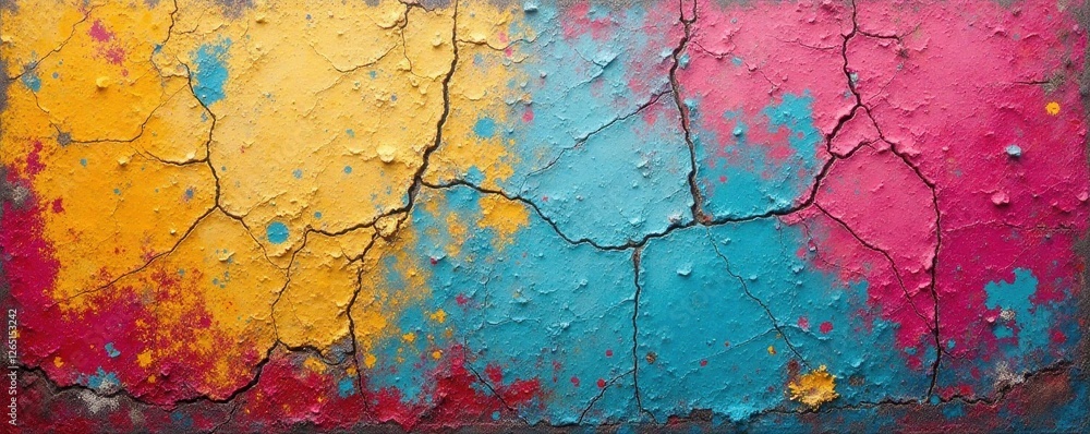 Obraz premium Cracked paint, faded colors, distressed surface, grime, distressed background