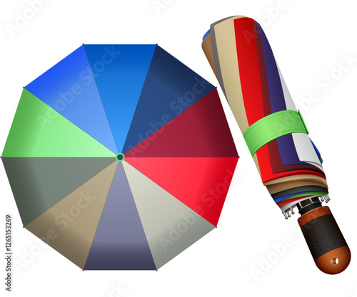 Realistic folding automatic umbrella. Vector illustration. Sketch for creativity.