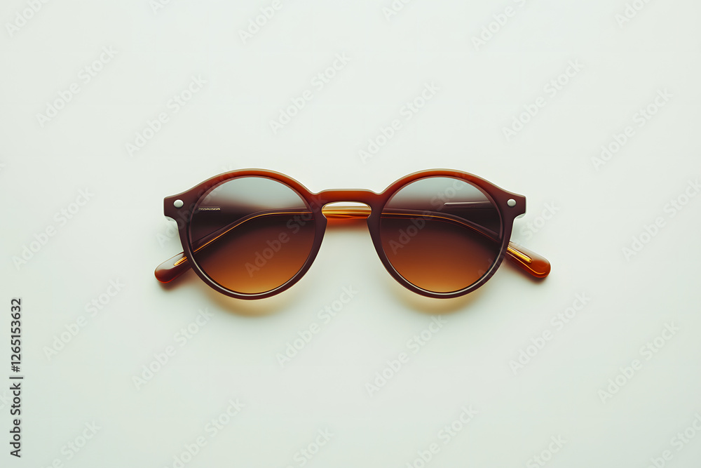 Top view of round frame sunglasses on white background- AI generated Top view of round frame sunglasses on white background- AI generated