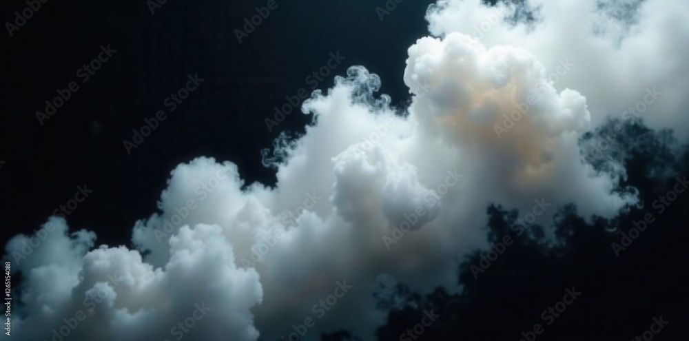 Fototapeta premium Dense white smoke billows, stark black background , background, clouds