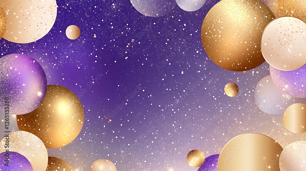 Fototapeta premium Golden and Purple Festive Spheres: A Digital Illustration AI Generated