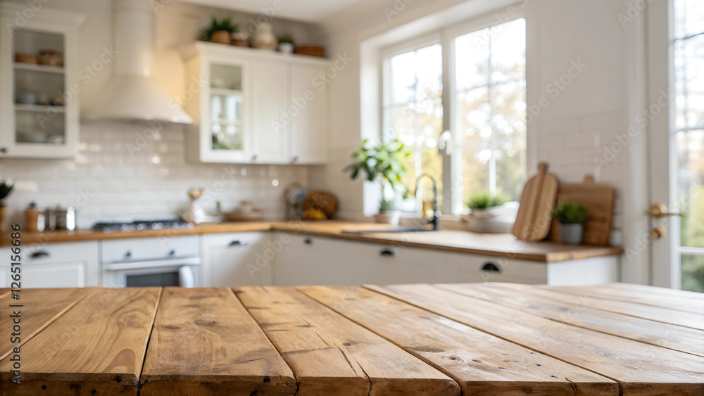 Warm and inviting kitchen with a focus on a wooden table and natural light Warm and inviting kitchen with a focus on a wooden table and natural light