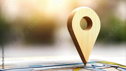 Wallpaper Mural A wooden location pin rests on a map, symbolizing navigation and finding places. Torontodigital.ca
