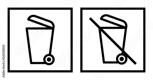 Trash bin and do not throw in the trash sign. Wheelie bin and do not throw rubbish icon symbol.