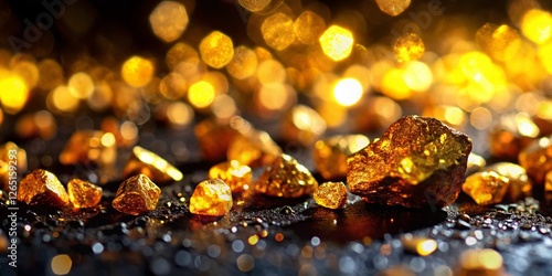 Sparkling Gold Stones on Black: Luxury Bokeh Background Image
