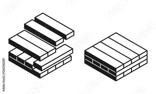 Cross-laminated timber, CLT - engineered wood icon in monochrome style