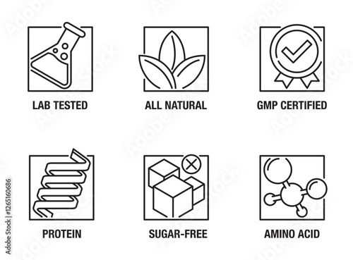General features square icons for food dietary supplement labeling