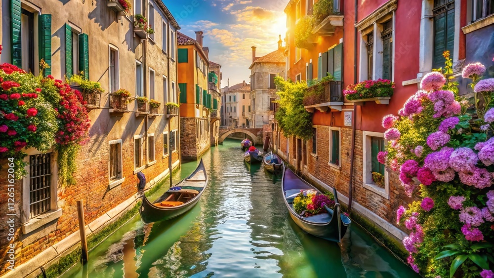 Spring in Venice, Italy: Gondolas, Canals, and Colorful Buildings