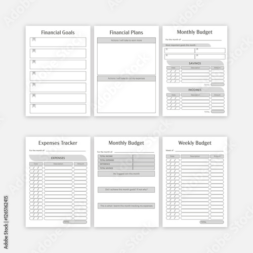 Minimalist budget planner template.Set of Budget Planner.Printable Monthly and Weekly Planner.Financial Goals planner.Expenses tracker.Monthly Budget Review