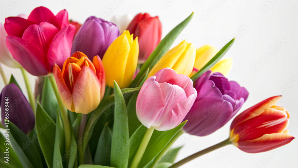 Group of many fresh colorful tulips close up on white background Group of many fresh colorful tulips close up on white background