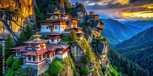 Paro Taktsang Bird's Eye View, Tiger's Nest Monastery, Bhutan photo