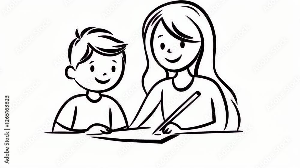 Line Art of Sibling Duo with Focus on Togetherness and Support, Highlighting Dyslexia Awareness Through Creative Expression, Minimalist Design, Emphasizing Family Bond in Simplistic Illustration Line Art of Sibling Duo with Focus on Togetherness and Support, Highlighting Dyslexia Awareness Through Creative Expression, Minimalist Design, Emphasizing Family Bond in Simplistic Illustration