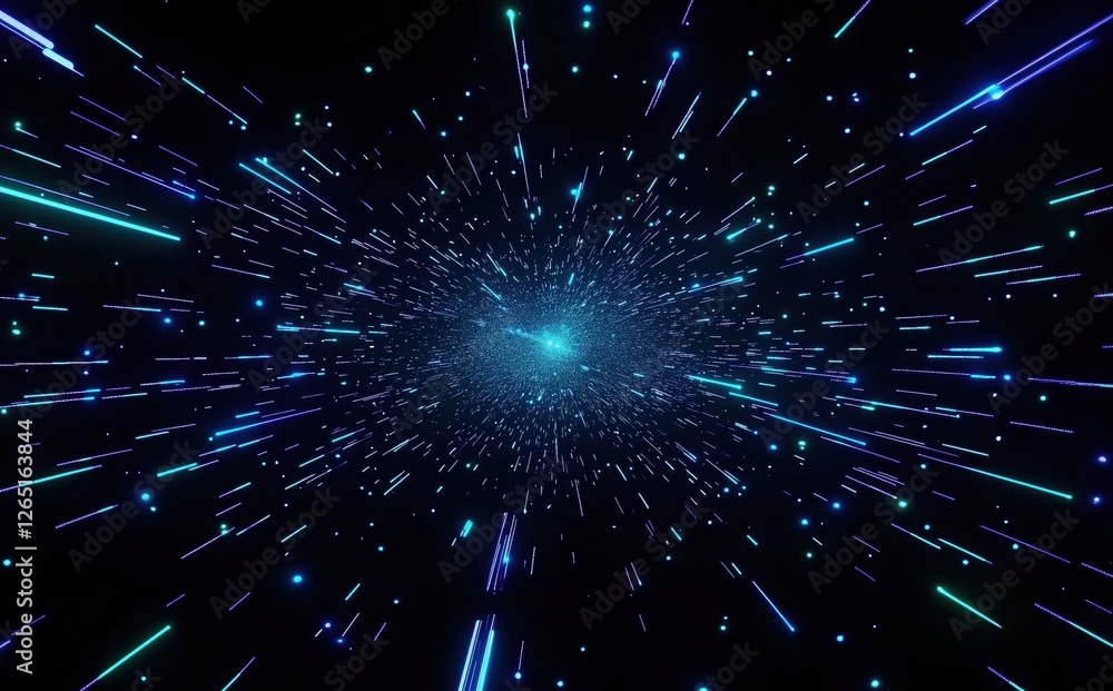 Naklejka premium Dynamic Starburst Effect Creating a Sense of Speed Through a Dark Cosmic Background