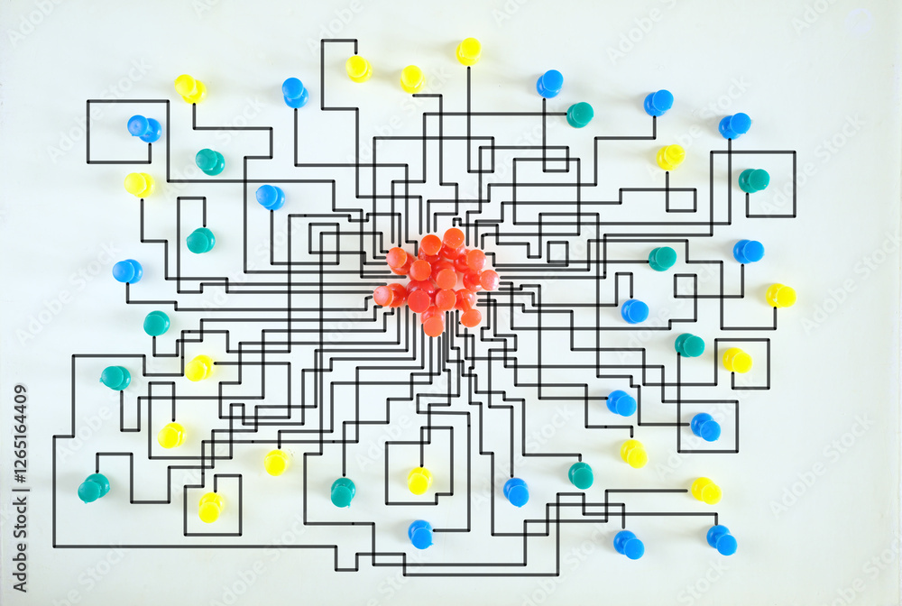 Fototapeta premium complex messy management, bureaucracy,red tape,organization and innovation, chaotic decision tree, complicated business process