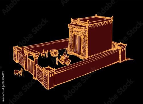 Vector drawing. Old Jewish Temple
