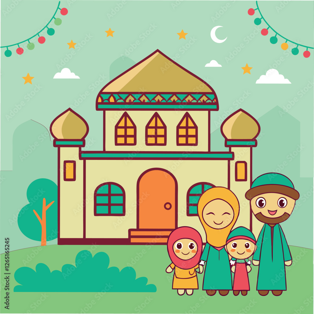 Obraz premium Ramadan & Eid Mubarak vector illustration 