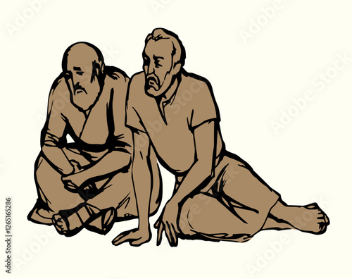 Vector drawing. Man sitting on the ground