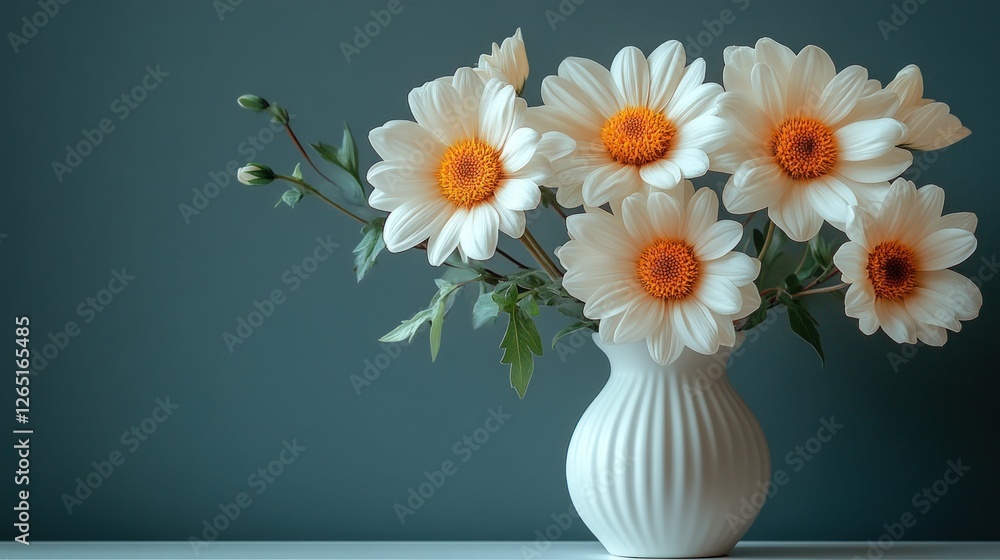 Elegant white daisies in a ribbed vase Elegant white daisies in a ribbed vase