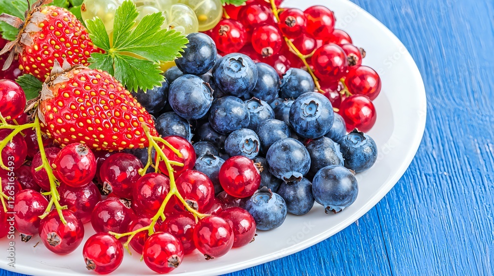 Fresh and Vibrant Assortment of Berries on White Plate Fresh and Vibrant Assortment of Berries on White Plate