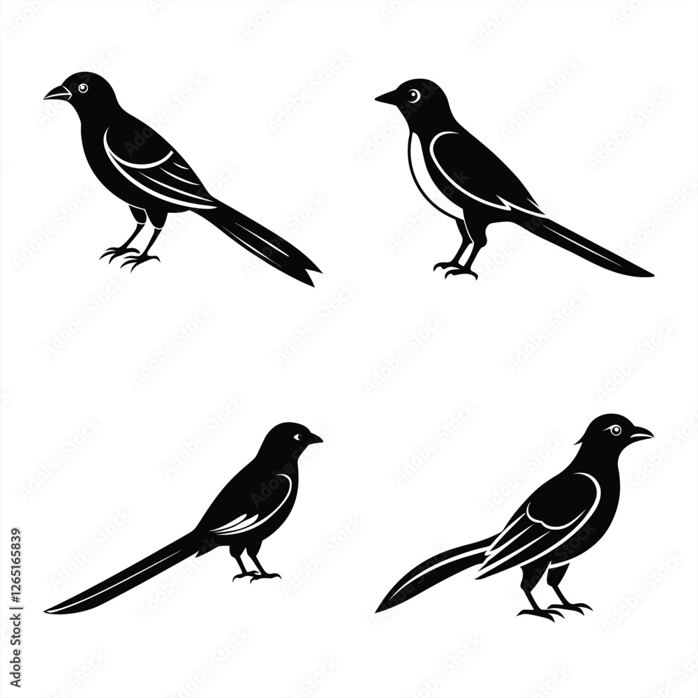 Fototapeta premium Elegant Drongo Silhouette Vector Icon – Perfect for Logos & Art.
