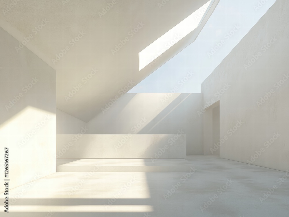 Fototapeta premium A white room with a large window and a skylight