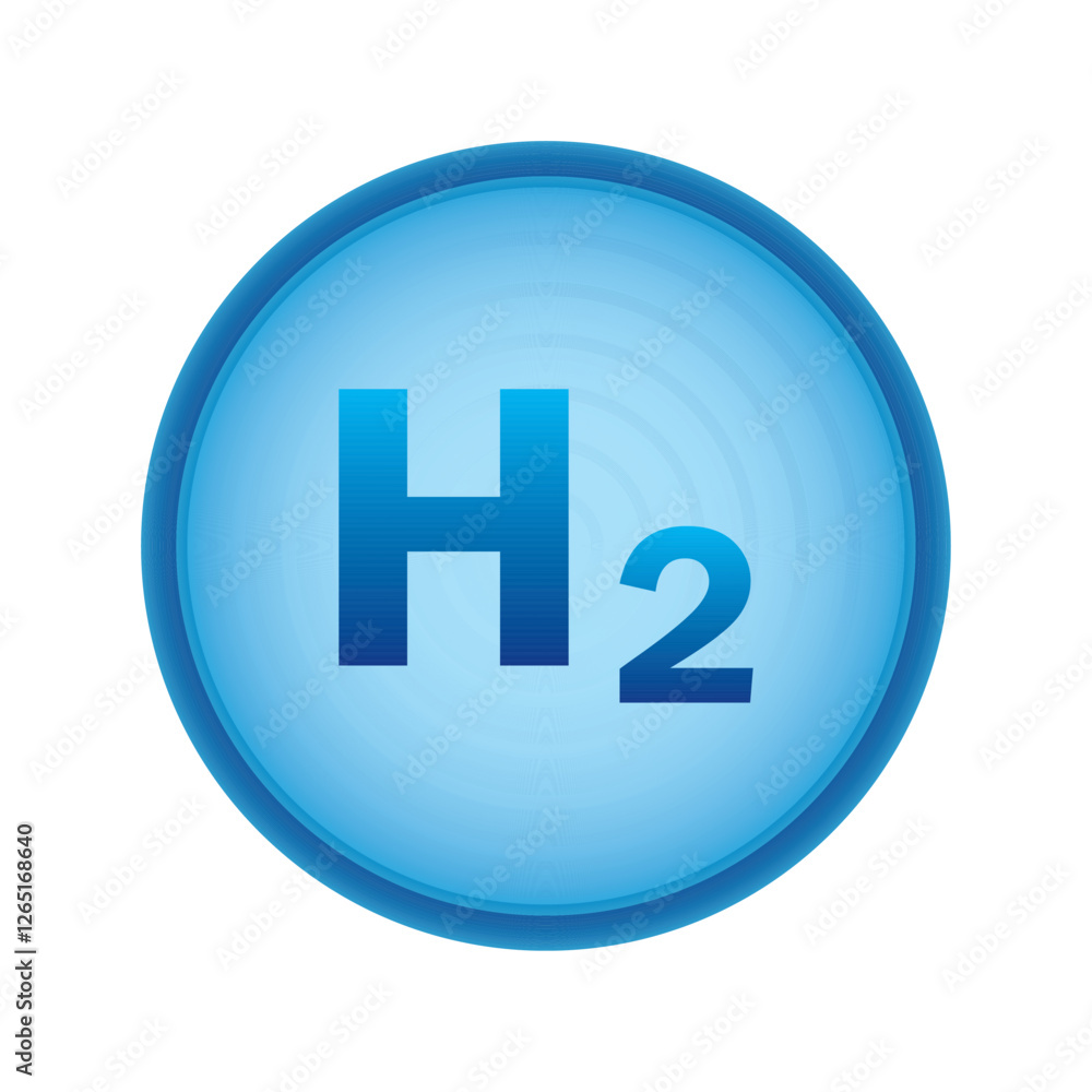 Hydrogen H2 blue bubble icon symbol. chemical model. Concept of hydrogen H2. Renewable eco-energy. Hydrogen energy based on renewable energy sources and electricity. Vector illustration EPS.