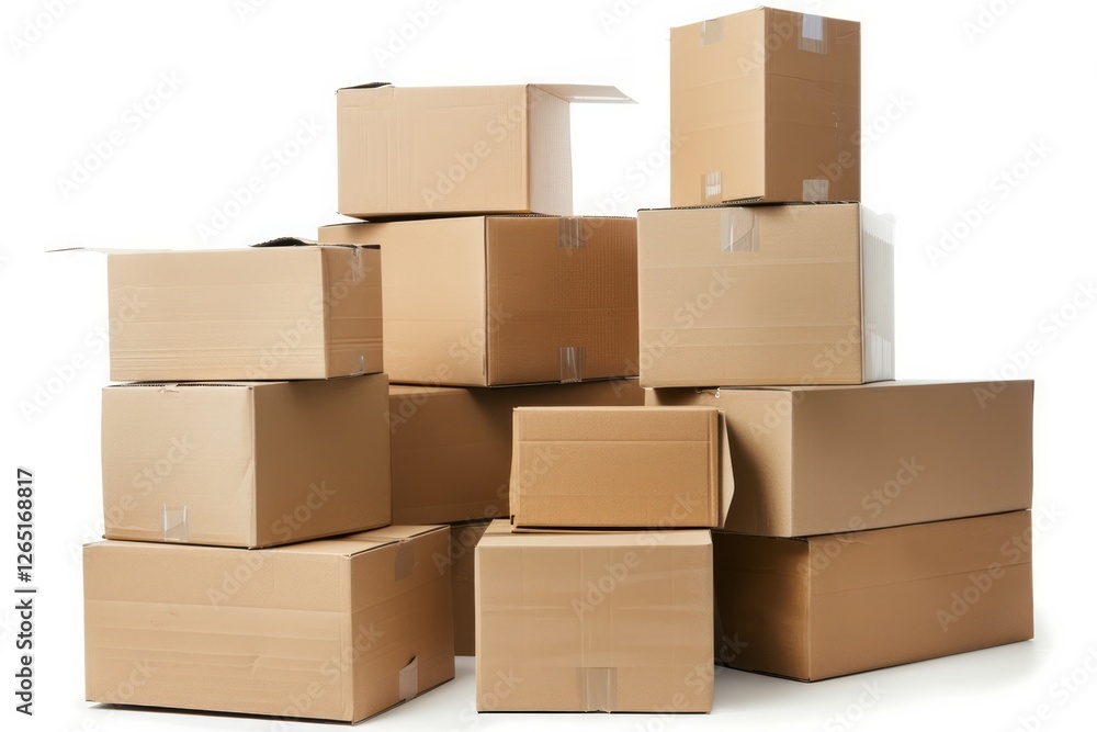 Stack of brown cardboard boxes for moving day with stuff indoors. Professional photo Stack of brown cardboard boxes for moving day with stuff indoors. Professional photo
