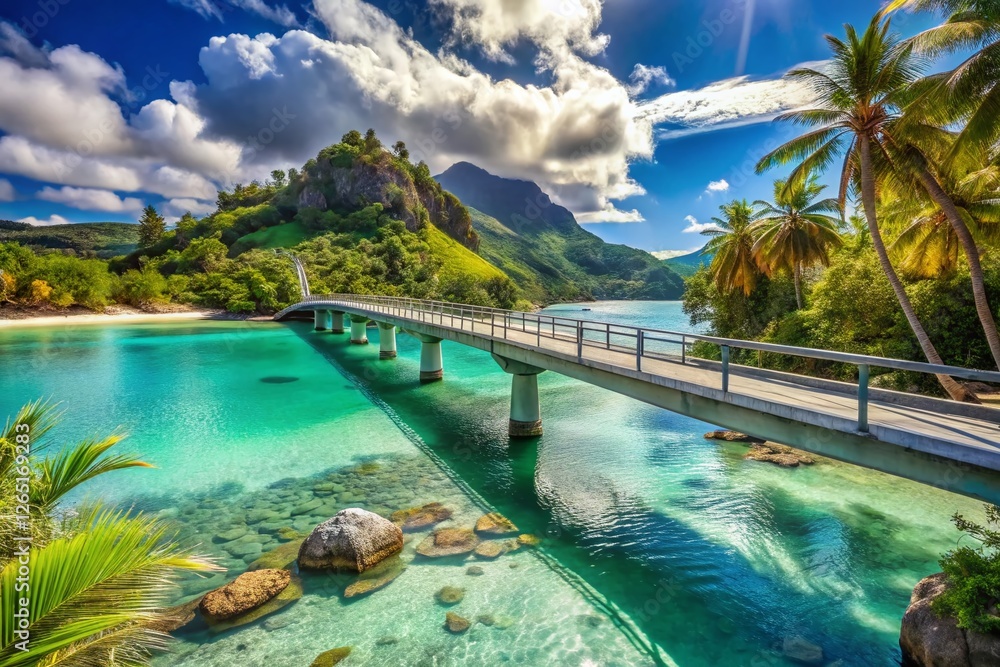 Obraz premium Stunning Norwegian Bridge Landscape & Bora Bora Beach Summer Vacation Dream