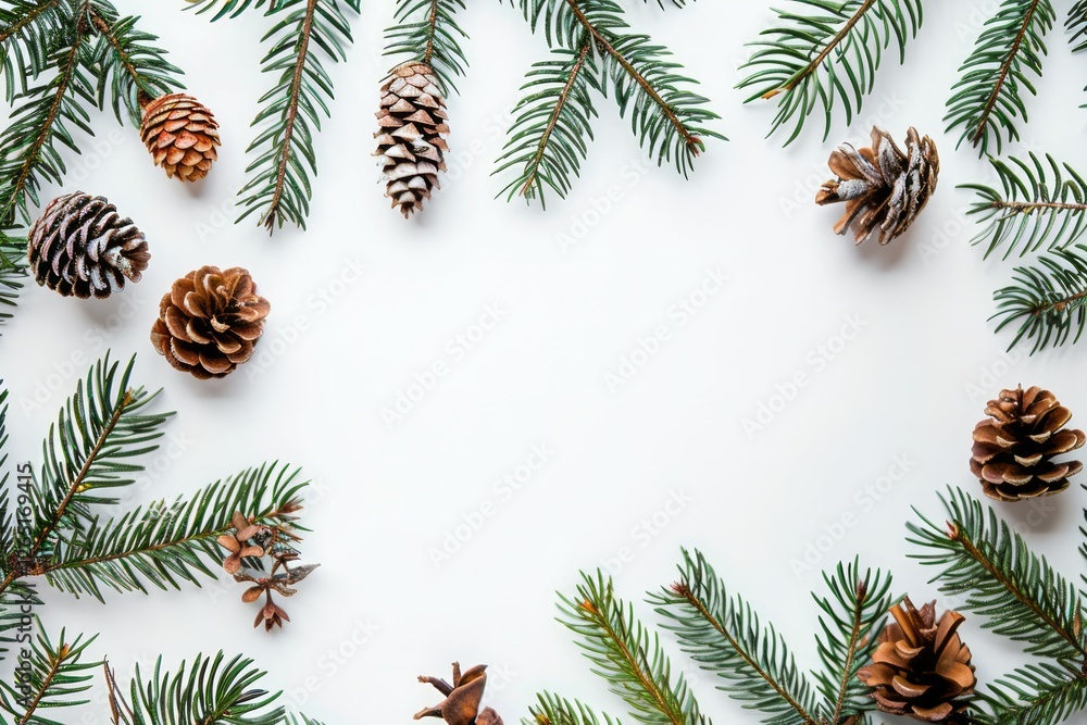 Cones and branches pine tree, fir tree background. Professional photo