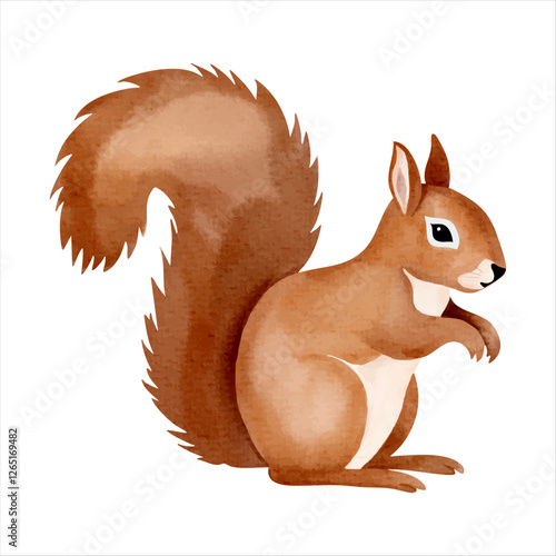 Cute little squirrel in watercolor painting style. Woodland squirrel. Watercolor squirrel.