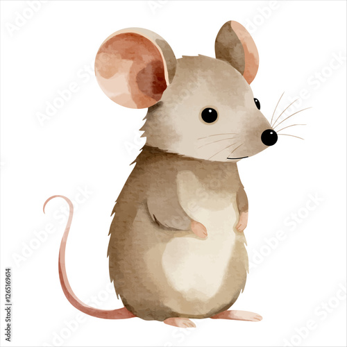 Cute little mouse in watercolor painting style. Woodland mouse. Watercolor mouse.