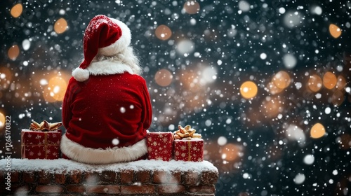 Wallpaper Mural Santa Claus Taking a Break on aSnowy Rooftop, Contemplating the City Lights on Christmas Torontodigital.ca