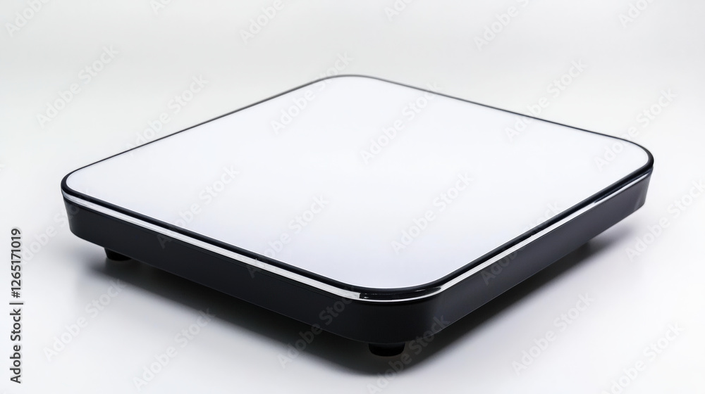 A sleek, modern digital scale with a smooth white surface and a black border, ideal for home or kitchen use. A sleek, modern digital scale with a smooth white surface and a black border, ideal for home or kitchen use.