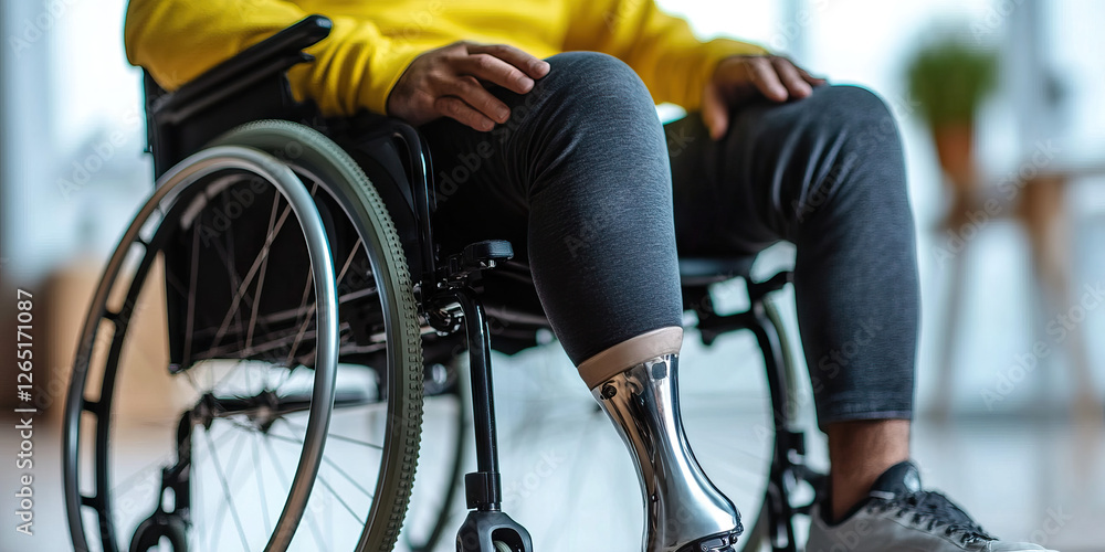 Obraz premium Person with Prosthetic Leg in Wheelchair