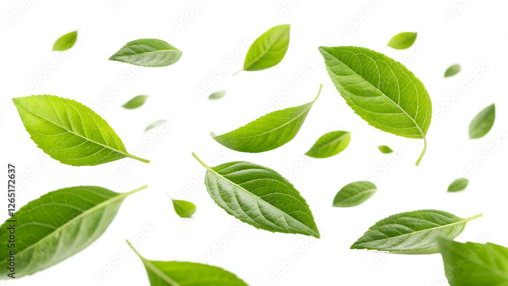 green leaves falling isolated on white green leaves falling isolated on white