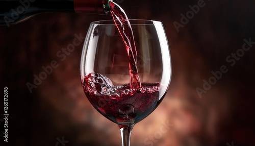 Red wine elegantly pours into a glass, capturing a moment of sophistication and flavor. photo