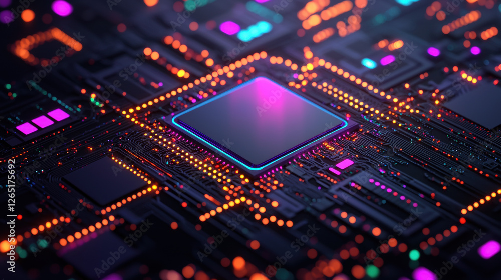 A vibrant, close-up view of a circuit board, showcasing intricate patterns and glowing elements, emphasizing technology and digital innovation. A vibrant, close-up view of a circuit board, showcasing intricate patterns and glowing elements, emphasizing technology and digital innovation.