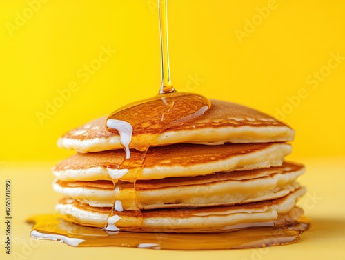 Wallpaper Mural Stack of Delicious Pancakes Drenched in Golden Syrup Against a Vibrant Yellow Background Torontodigital.ca