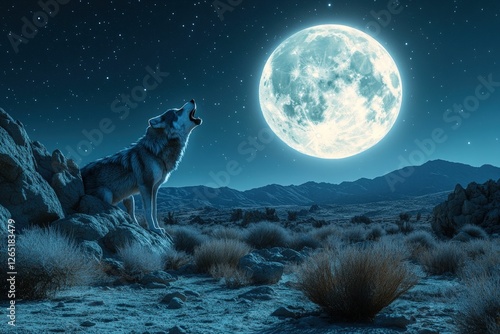 Wallpaper Mural Lone wolf howls moonlit desert night Torontodigital.ca