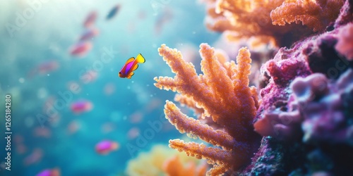 Fototapeta Naklejka Na Ścianę i Meble -  Colorful coral reef and tropical fish swimming in the australian great barrier reef