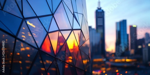 Glass facade reflecting melbourne's skyline during a beautiful sunset