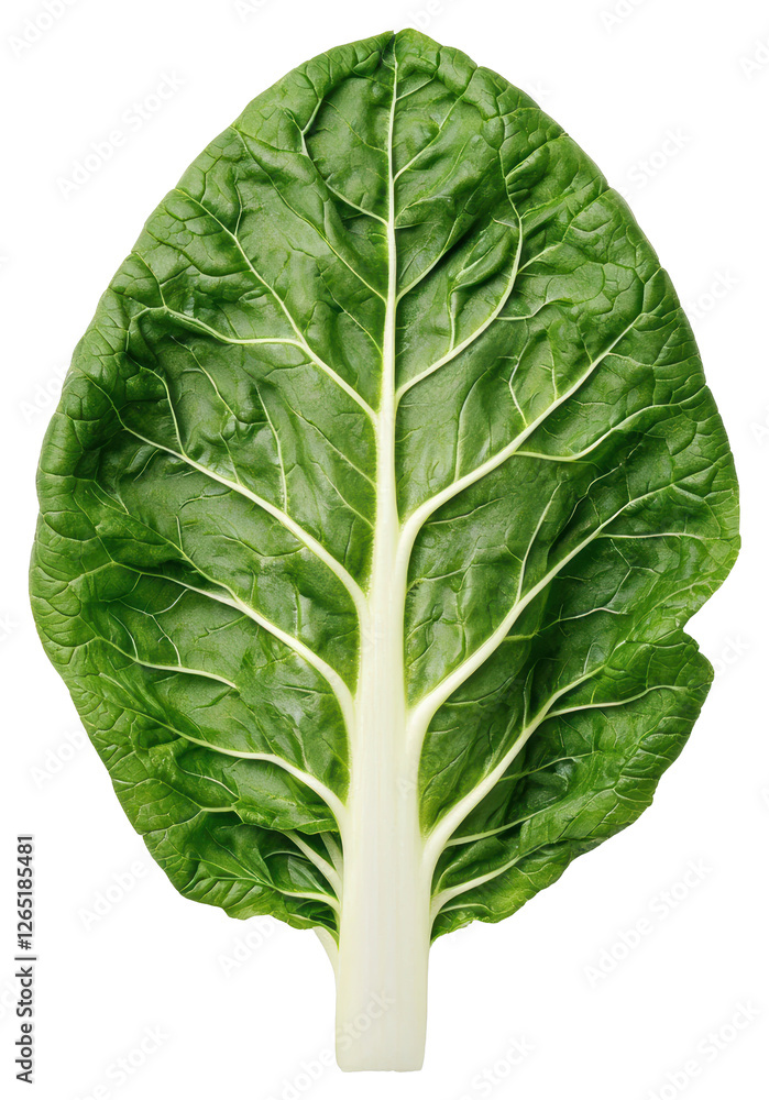 Obraz premium Isolated Swiss Chard Leaf with Green Veins on Transparent Background Close Up