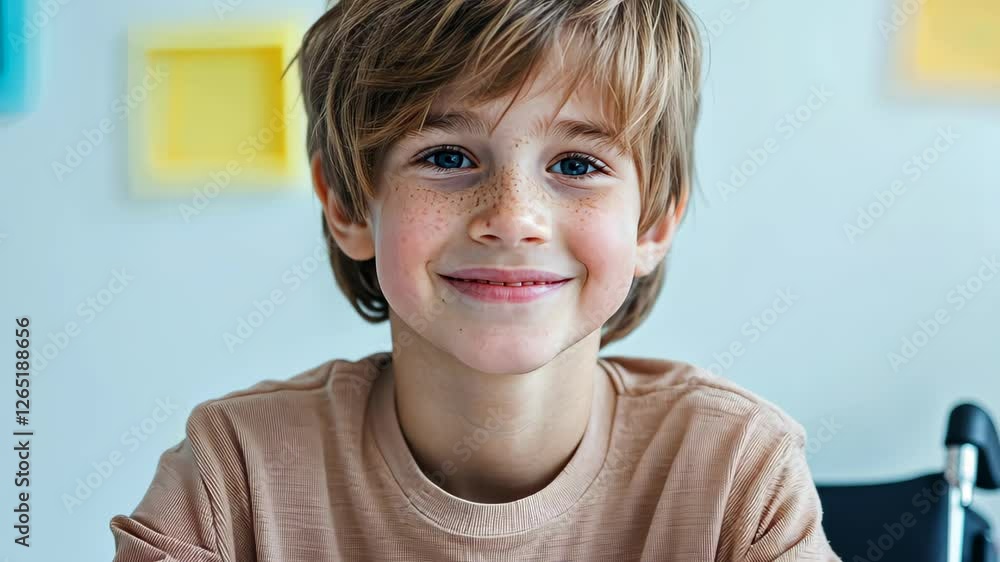 Adolescent Boy in Wheelchair Smiling with Colorful Background Inspiring Inclusion and Diversity in Modern Portrait Photography Adolescent Boy in Wheelchair Smiling with Colorful Background Inspiring Inclusion and Diversity in Modern Portrait Photography