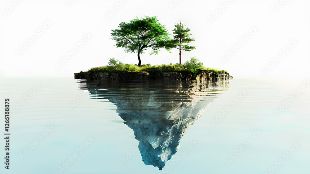 small island with trees on white background small island with trees on white background