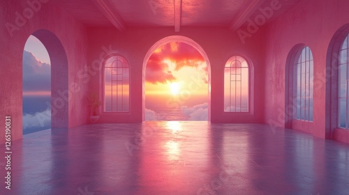 Nft inspired digital art with serene sunset over ocean photo