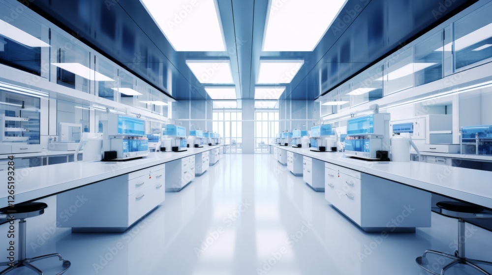 Modern laboratory interior with advanced equipment and bright lighting Modern laboratory interior with advanced equipment and bright lighting