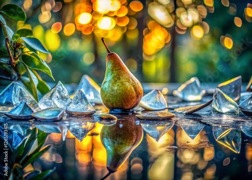 Surreal Pear Peel Falling on Glassy Sheet: 98 Vibrant Glass Reflections