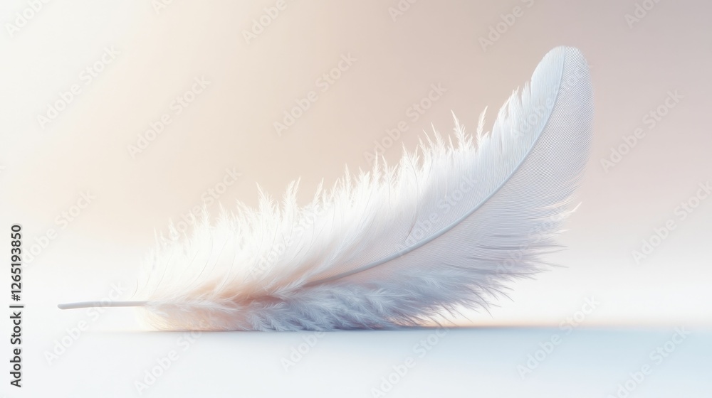 Obraz premium Delicate white feather rests softly, light background.