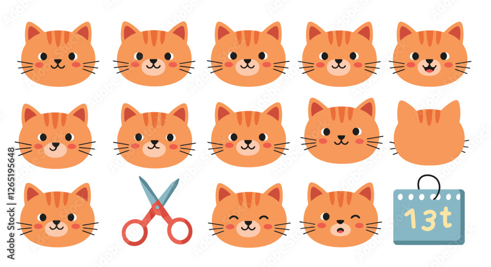 The first frame shows various cat faces with expressions, transitioning to a playful design in the second frame. The first frame shows various cat faces with expressions, transitioning to a playful design in the second frame.